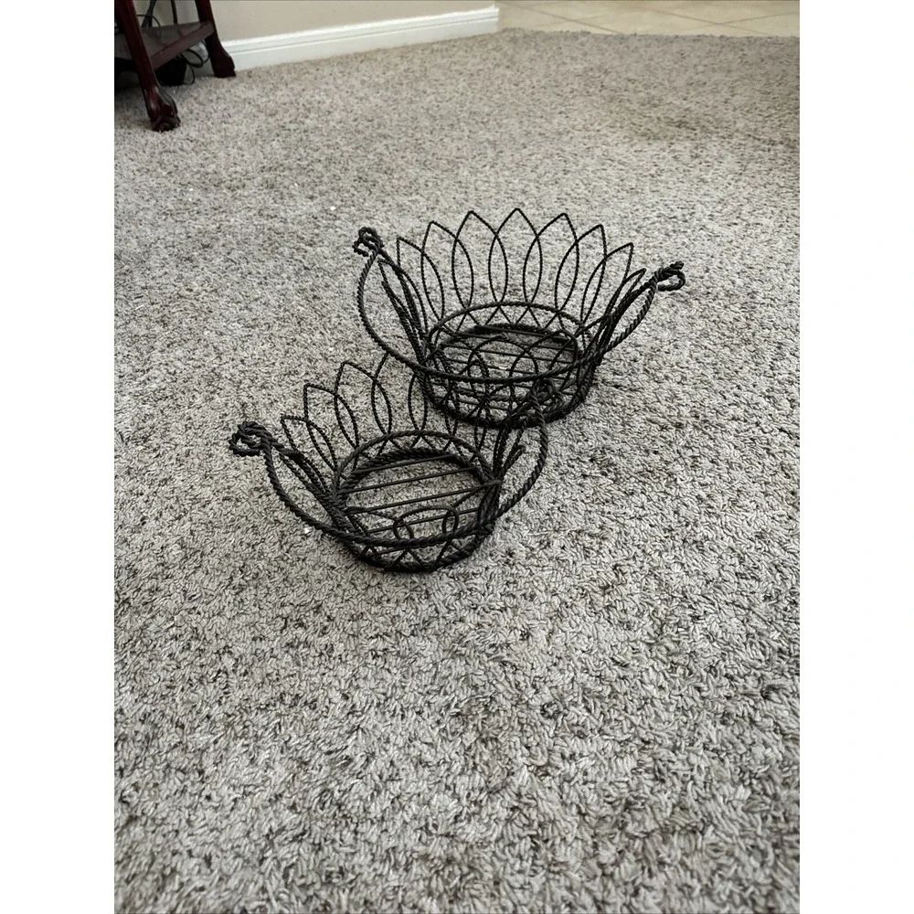 Black‎ Metal Baskets With Handles Set Of 2